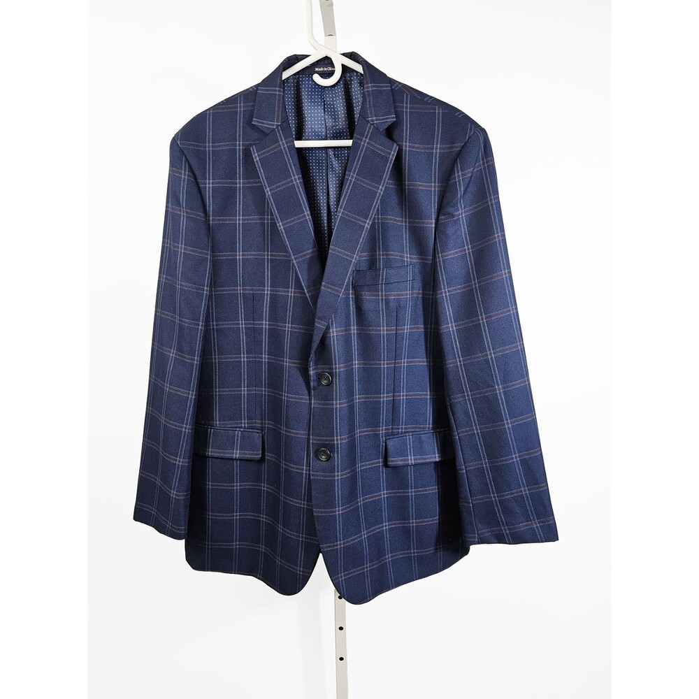 Alan Flusser 46R Blue Navy Windowpane Plaid Micro Dot Classic Blazer